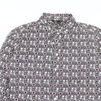 TU Mens Purple Geometric Cotton  Button-Up Size S Collared