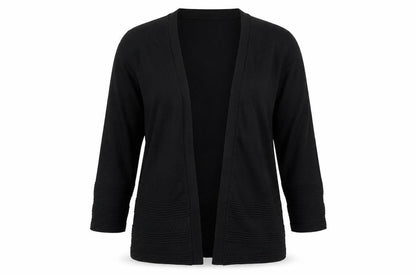 Front view of Tu women’s black v-neck viscose cardigan jumper, size UK 10