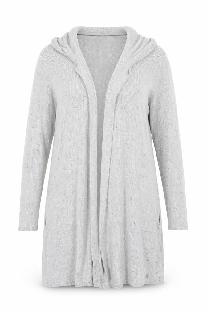 Front view of AJC women’s grey v-neck viscose cardigan jumper, size UK 14