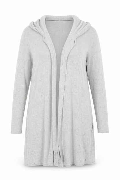 Front view of AJC women’s grey v-neck viscose cardigan jumper, size UK 14