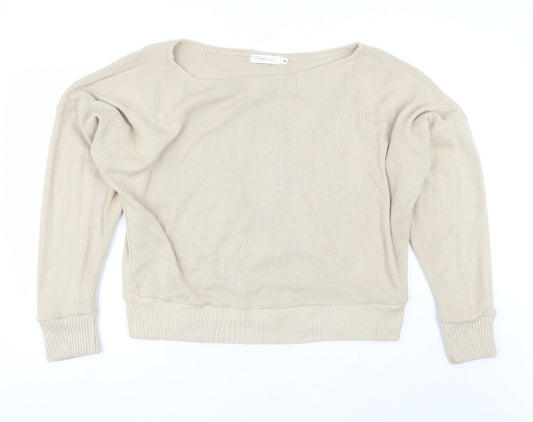 Femme Luxe Womens Beige Round Neck  Acrylic Pullover Jumper Size M