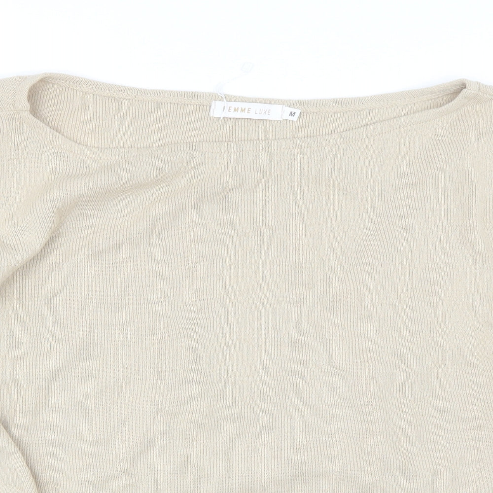Womens UK Size M Femme Luxe Beige Pullover Jumper