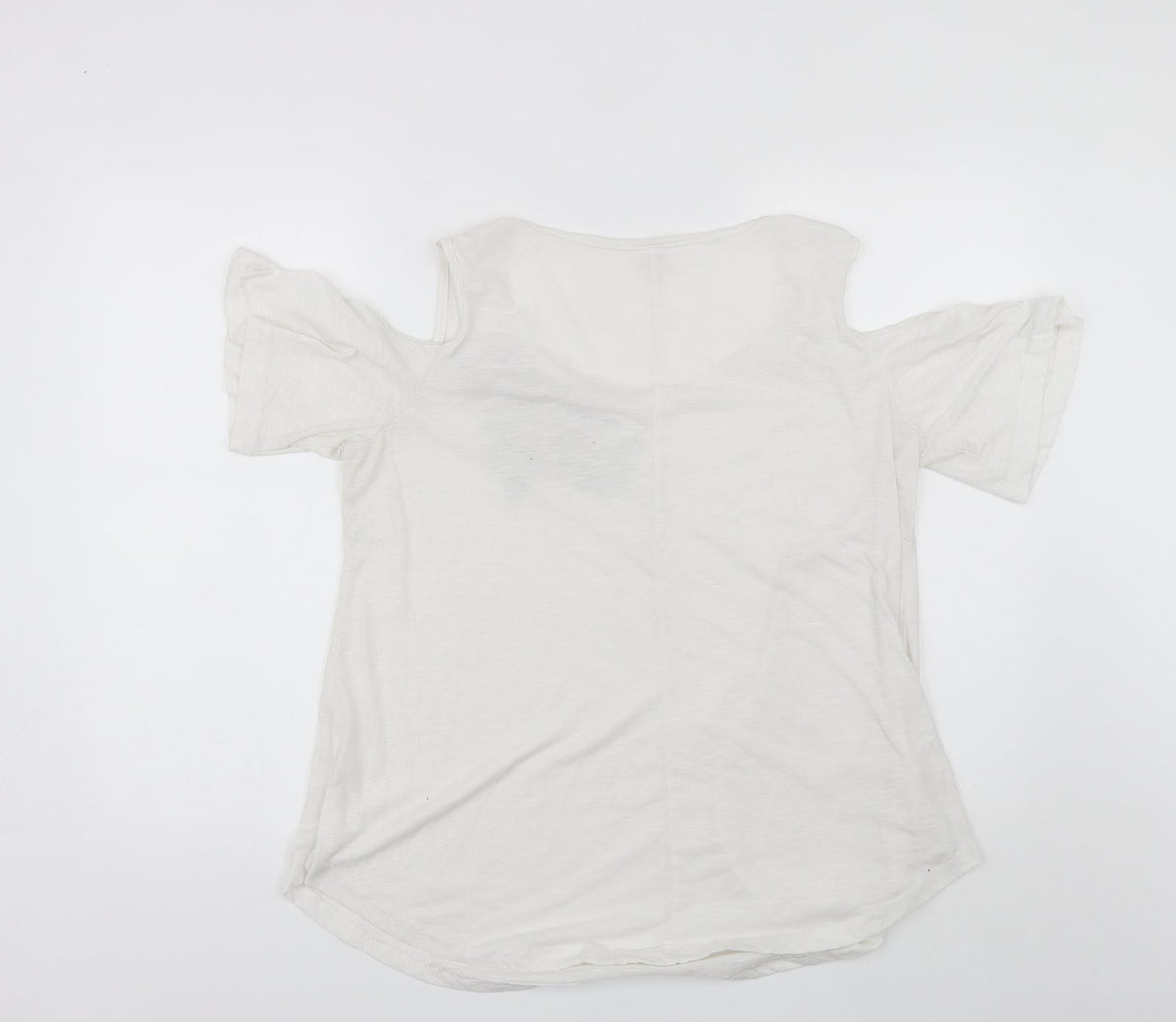 Back view of Next women’s white polyester blend basic blouse, size UK 14, round neck