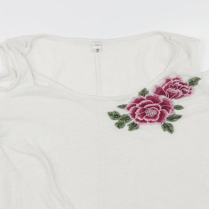 Close-up detail of Next women’s white polyester blend basic blouse, size UK 14, round neck
