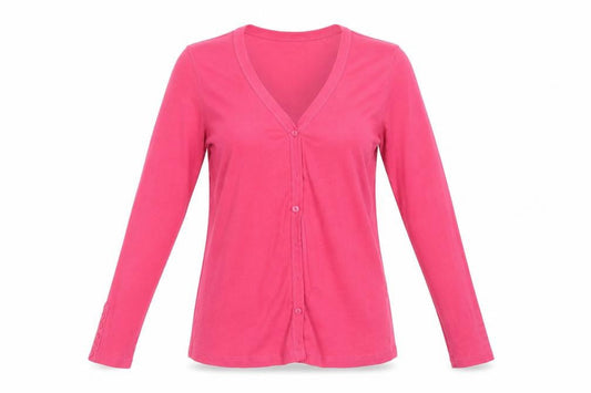 Front view of Yessica women’s pink tunic t-shirt, size L, v-neck - coral colour