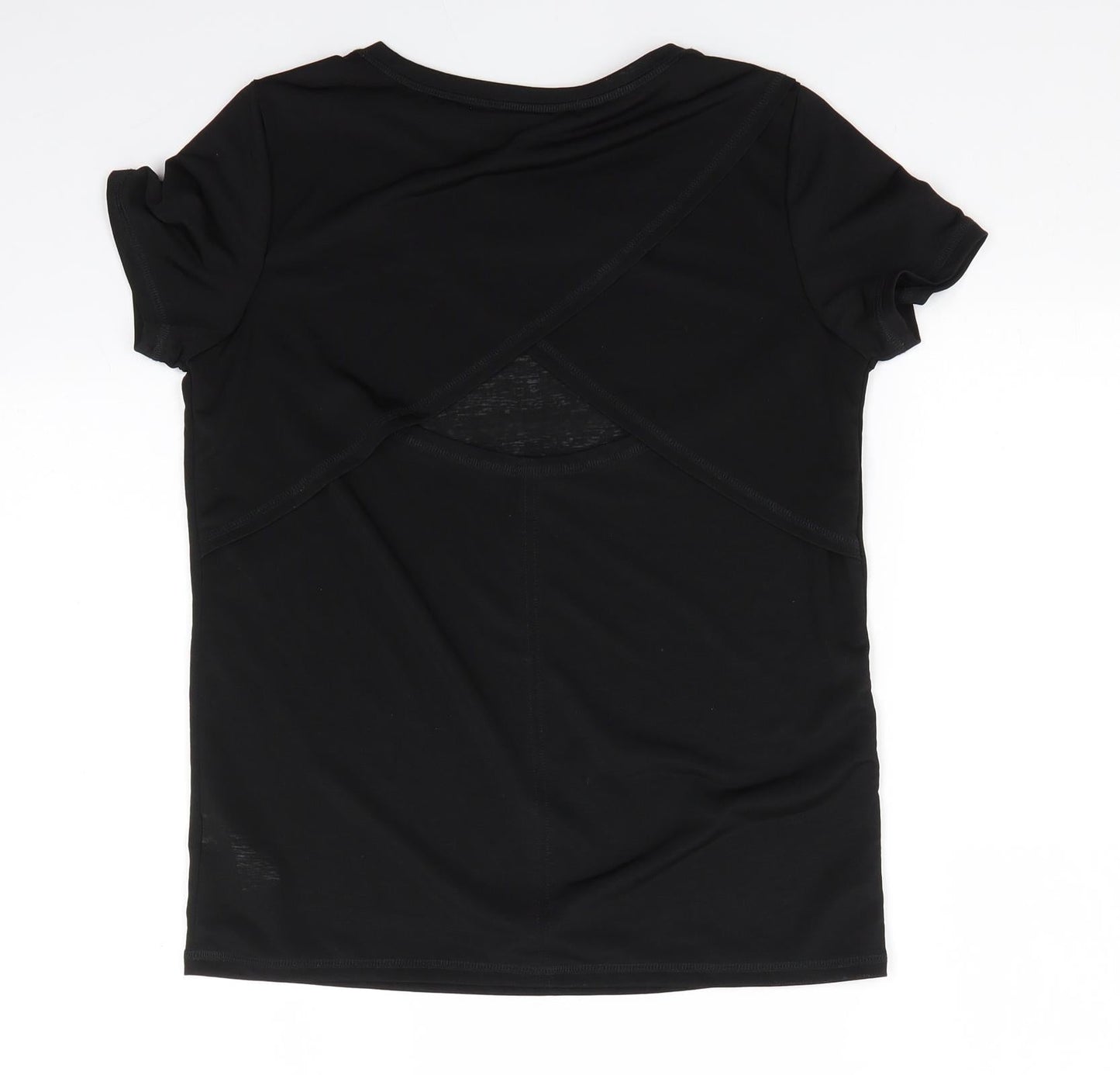 NX Sport Womens Black  Polyester Basic T-Shirt Size 8 Round Neck  - Open back Semi-sheer