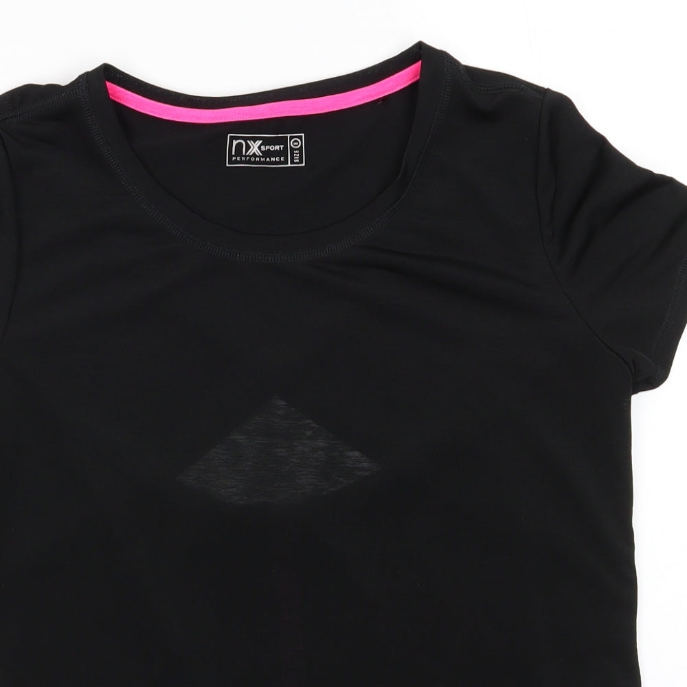 NX Sport Womens Black  Polyester Basic T-Shirt Size 8 Round Neck  - Open back Semi-sheer