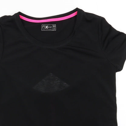 NX Sport Womens Black  Polyester Basic T-Shirt Size 8 Round Neck  - Open back Semi-sheer