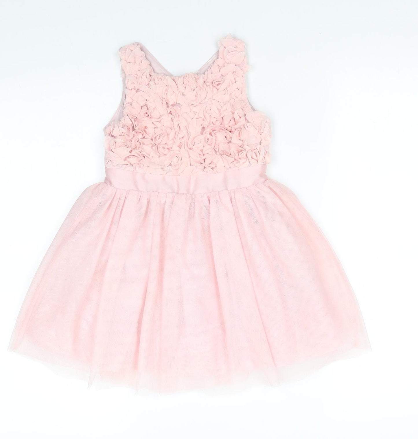 H&M Girls Pink Floral Polyester Fit & Flare    Round Neck  - Subtle glitter effect Fabric Flowers
