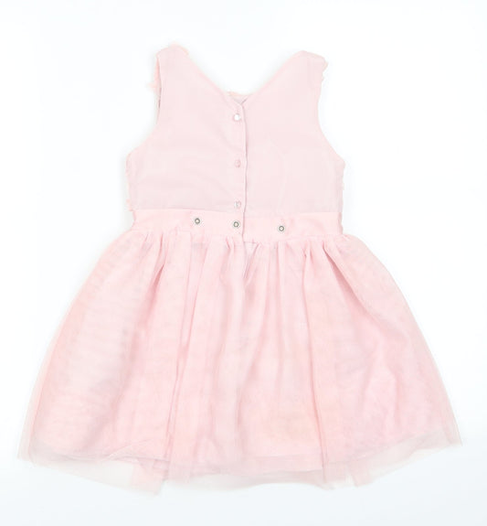 H&M Girls Pink Floral Polyester Fit & Flare Round Neck - Subtle glitter effect Fabric Flowers
