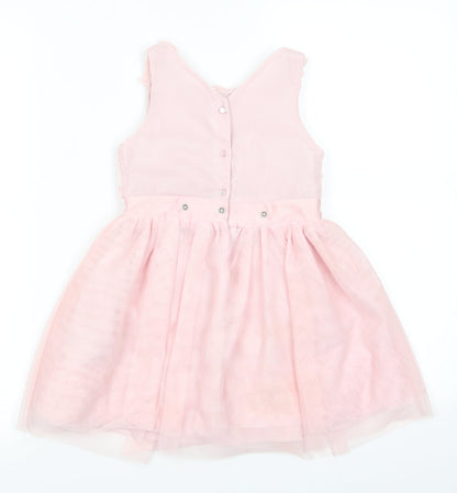 H&M Girls Pink Floral Polyester Fit & Flare    Round Neck  - Subtle glitter effect Fabric Flowers