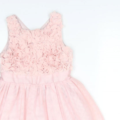 H&M Girls Pink Floral Polyester Fit & Flare    Round Neck  - Subtle glitter effect Fabric Flowers