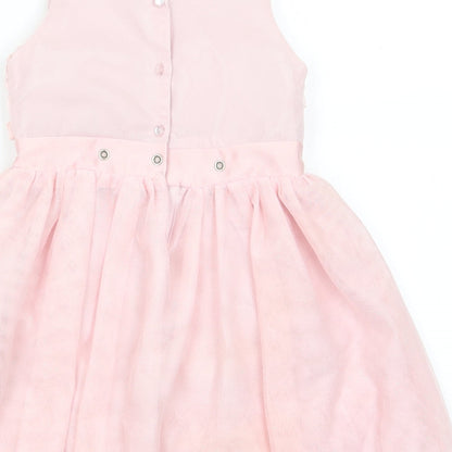 H&M Girls Pink Floral Polyester Fit & Flare    Round Neck  - Subtle glitter effect Fabric Flowers