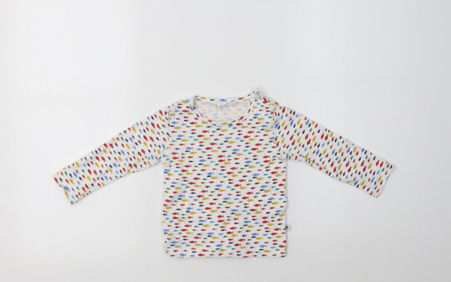 Lollidays Baby White Geometric Cotton Basic T-Shirt Size 6-9 Months Crew Neck