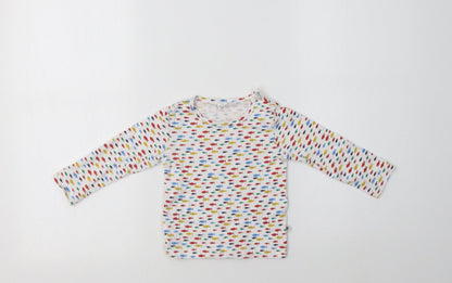 Lollidays Baby White Geometric Cotton Basic T-Shirt Size 6-9 Months Crew Neck