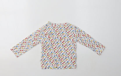 Lollidays Baby White Geometric Cotton Basic T-Shirt Size 6-9 Months Crew Neck