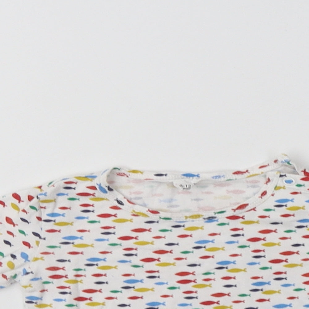 Lollidays Baby White Geometric Cotton Basic T-Shirt Size 6-9 Months Crew Neck