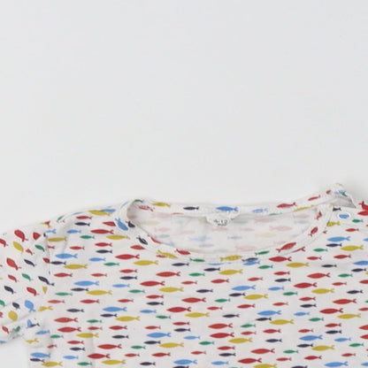 Lollidays Baby White Geometric Cotton Basic T-Shirt Size 6-9 Months Crew Neck