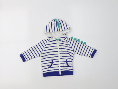M&S Baby White Striped Cotton Basic T-Shirt Size 3-6 Months High Neck