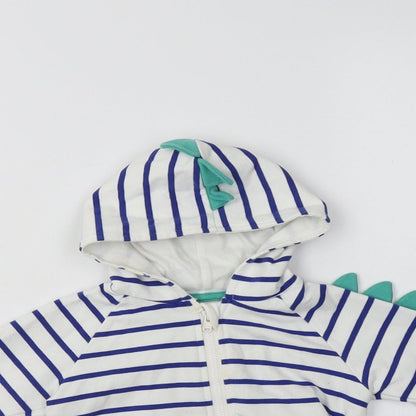 M&S Baby White Striped Cotton Basic T-Shirt Size 3-6 Months High Neck