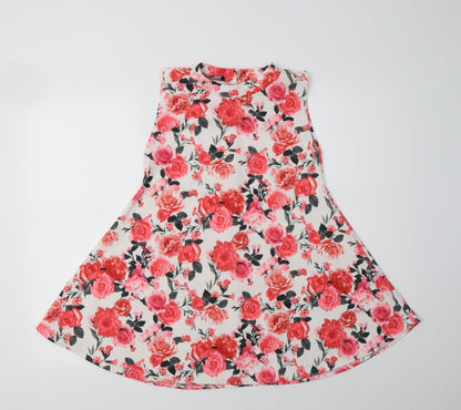New One Womens Pink Floral Polyester Tunic Tank Size S Mock Neck