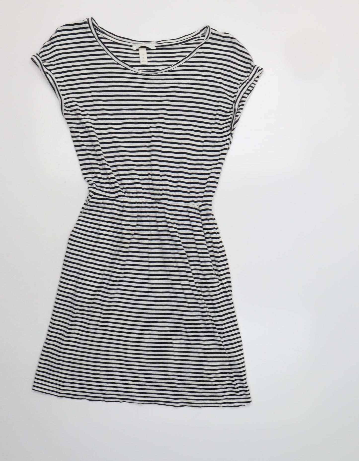 H&M Womens White Striped Cotton Fit & Flare  Size XS  Crew Neck