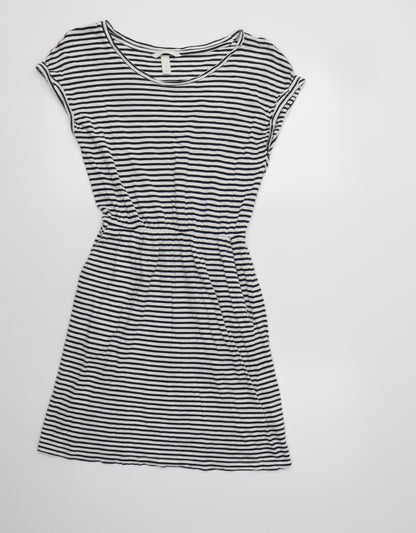 H&M Womens White Striped Cotton Fit & Flare  Size XS  Crew Neck