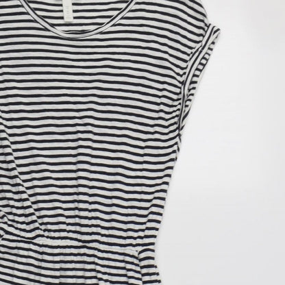 H&M Womens White Striped Cotton Fit & Flare  Size XS  Crew Neck