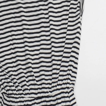 H&M Womens White Striped Cotton Fit & Flare  Size XS  Crew Neck