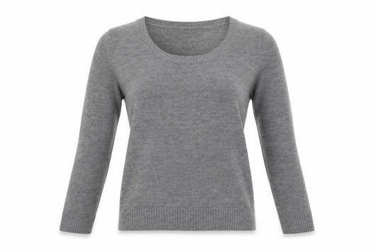 Front view of Papaya women’s grey scoop neck acrylic jumper, size UK 14