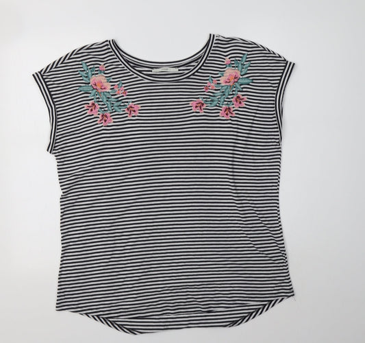 George Womens White Striped Polyester Basic Blouse Size 14 Crew Neck