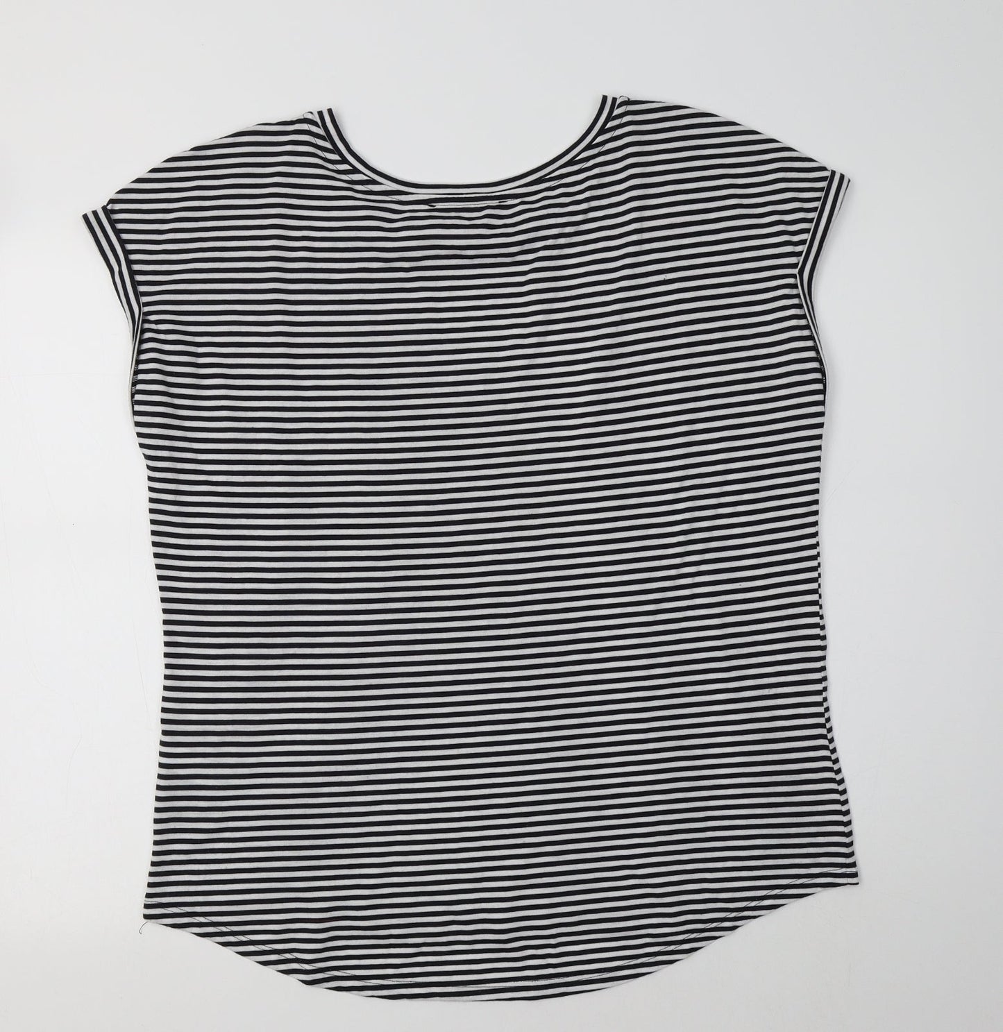 George Womens White Striped Polyester Basic Blouse Size 14 Crew Neck