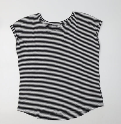 George Womens White Striped Polyester Basic Blouse Size 14 Crew Neck