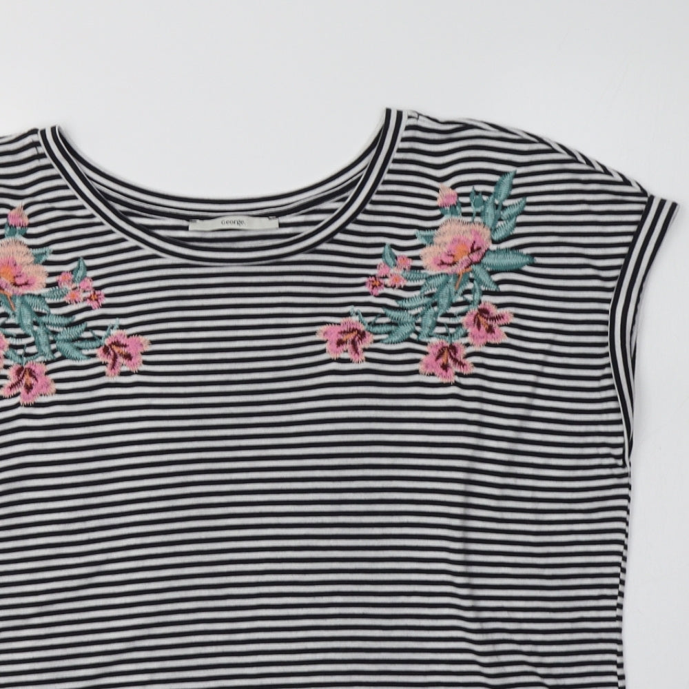 George Womens White Striped Polyester Basic Blouse Size 14 Crew Neck