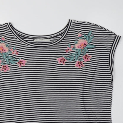 George Womens White Striped Polyester Basic Blouse Size 14 Crew Neck