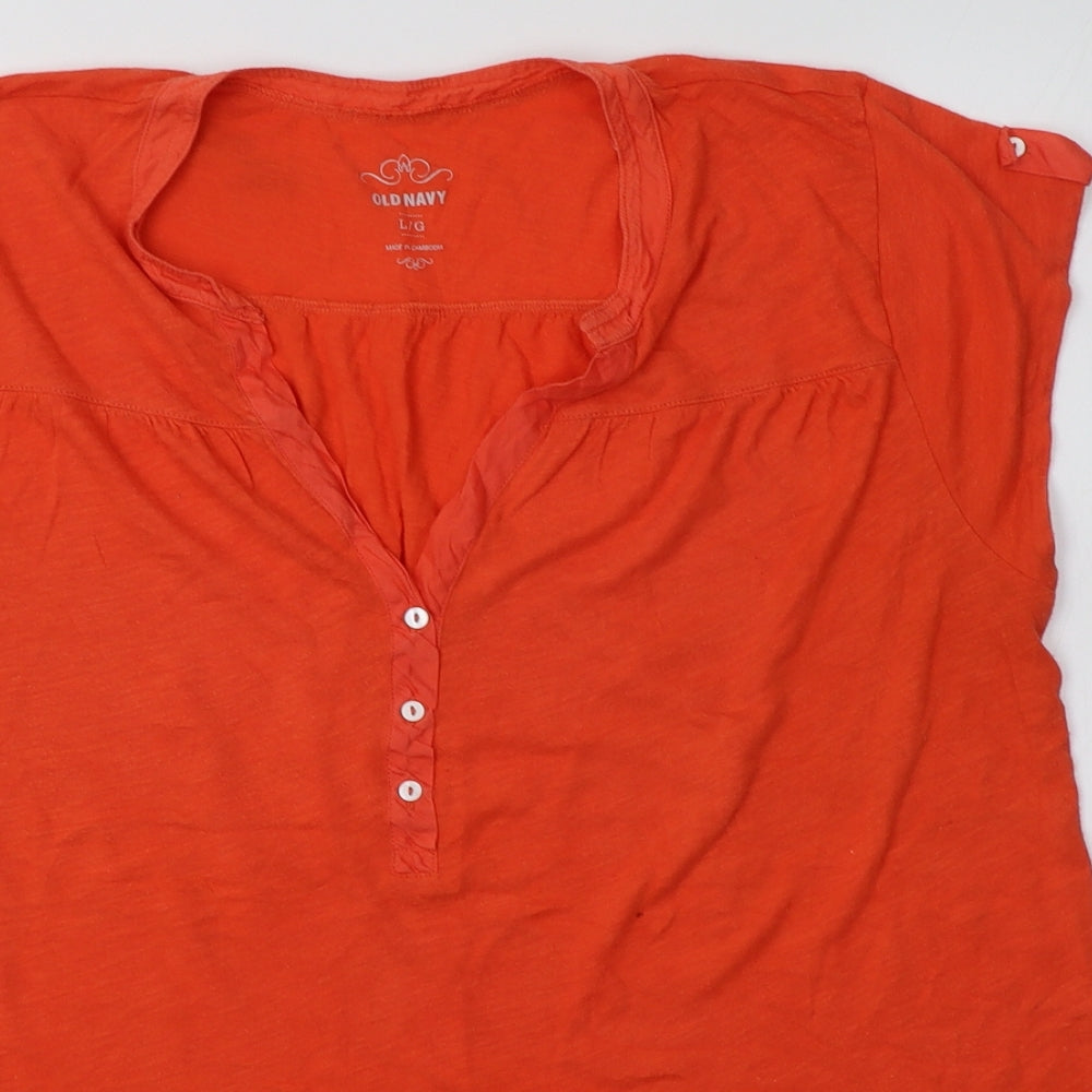 Old Navy Womens Orange  Cotton Basic Blouse Size L V-Neck