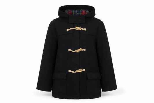 Front view of POP women’s black pea coat coat, size S