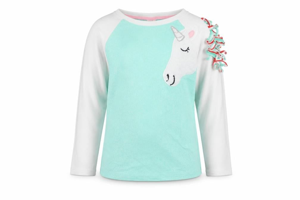 Front view of Cat & Jack girls’ multicoloured polyester top pyjama top, size 11, years - unicorn