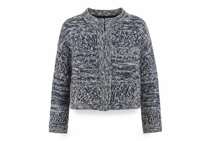 Front view of Marks & Spencer women’s multicoloured round neck cotton cardigan jumper, size L