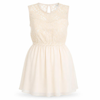 Front view of H&M women’s beige floral polyester fit & flare, size UK 6, round neck