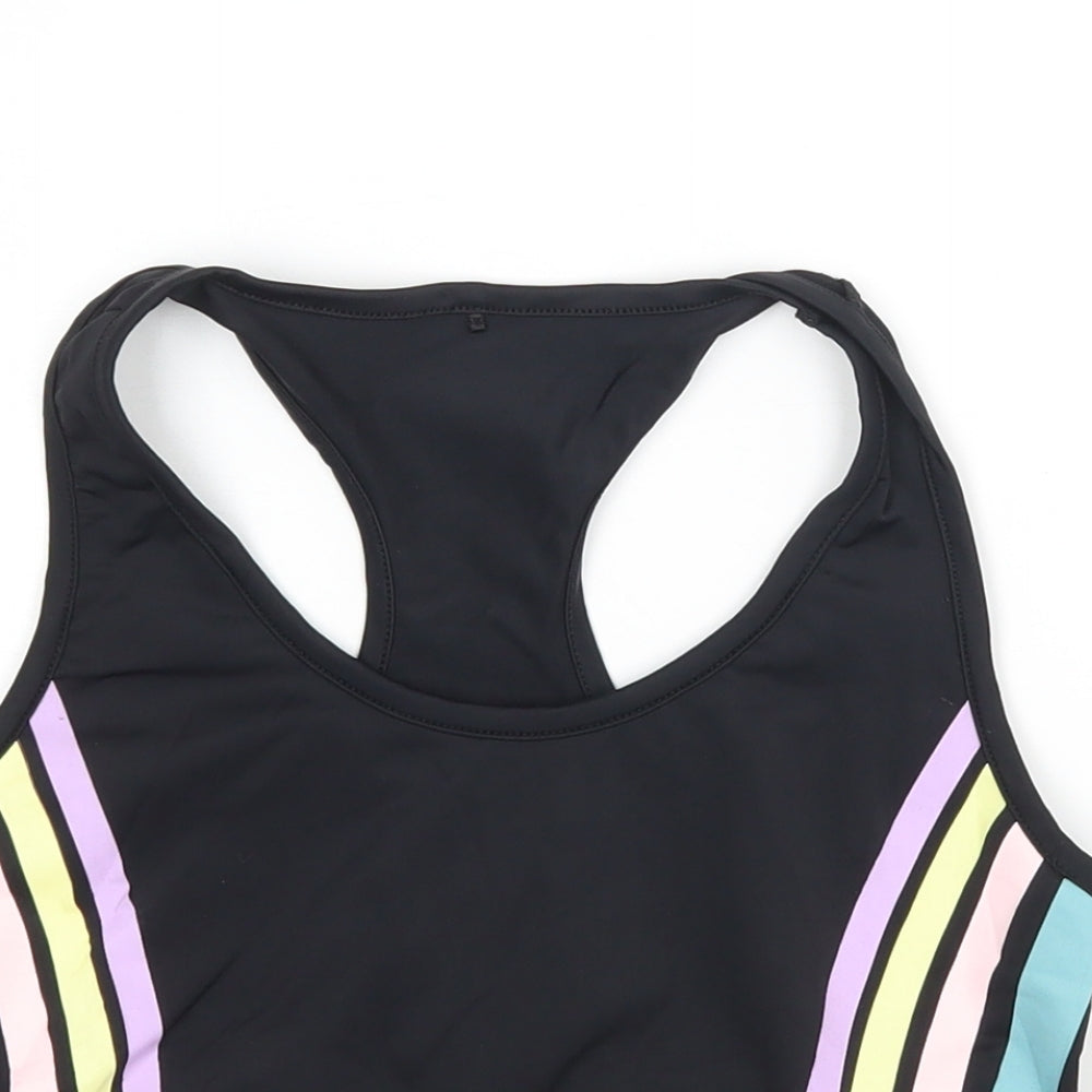 Close-up detail of Primark men’s multicoloured polyamide cropped tank, size S, round neck