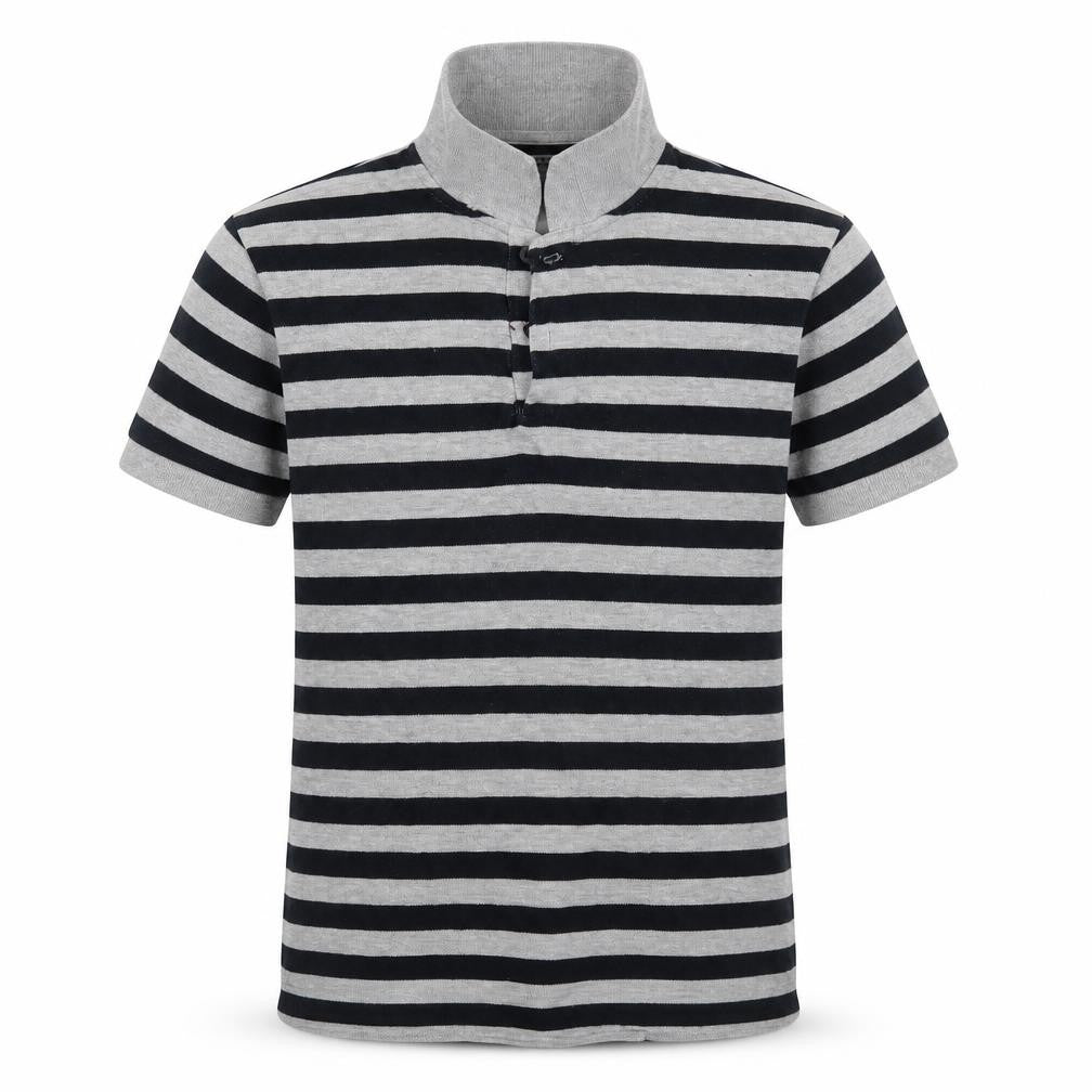 Front view of Rebel boys’ multicoloured striped cotton basic polo, size 11-12, years collared