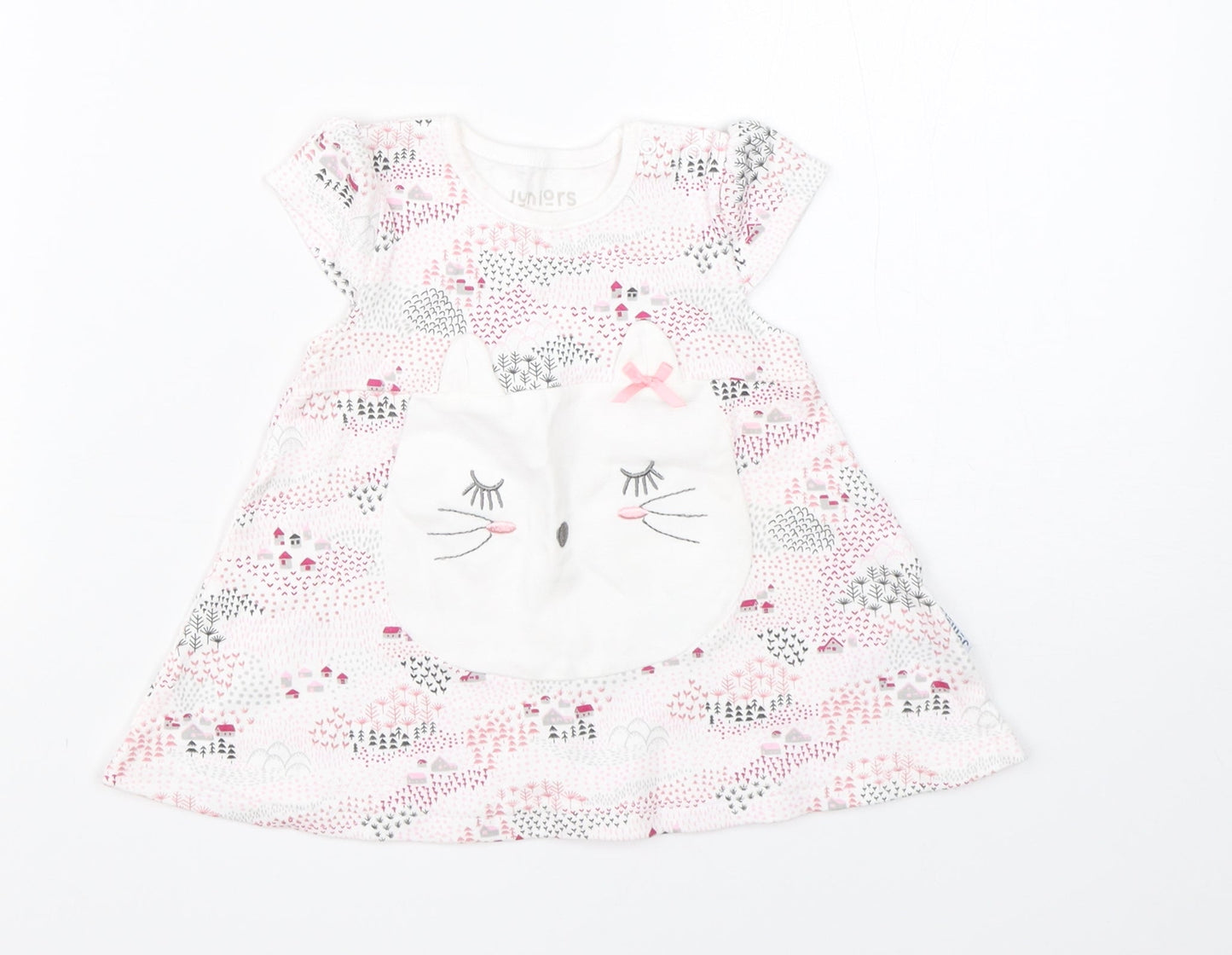 Juniors Girls White  Cotton A-Line  Size 0-3 Months  Round Neck