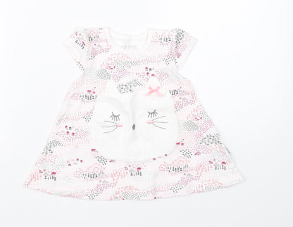 Juniors Girls White  Cotton A-Line  Size 0-3 Months  Round Neck
