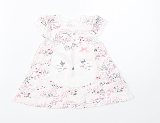 Juniors Girls White  Cotton A-Line  Size 0-3 Months  Round Neck