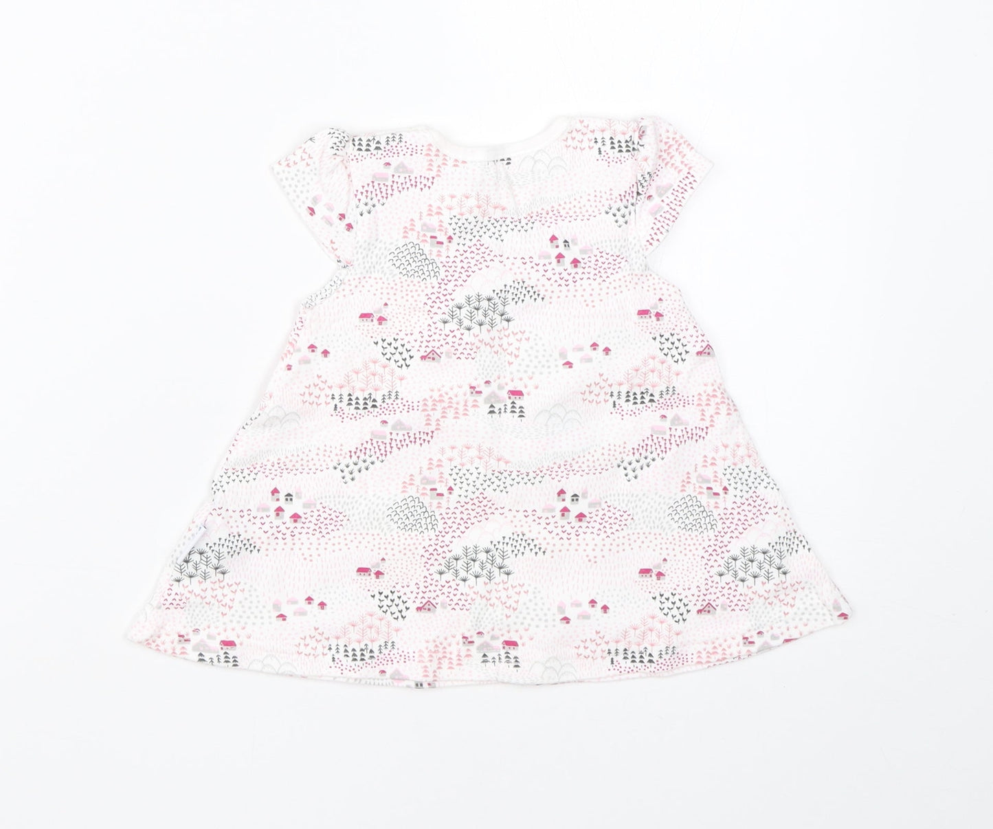 Juniors Girls White  Cotton A-Line  Size 0-3 Months  Round Neck