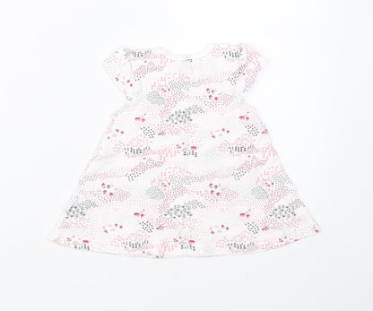 Juniors Girls White  Cotton A-Line  Size 0-3 Months  Round Neck