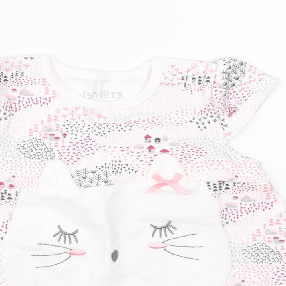 Juniors Girls White  Cotton A-Line  Size 0-3 Months  Round Neck