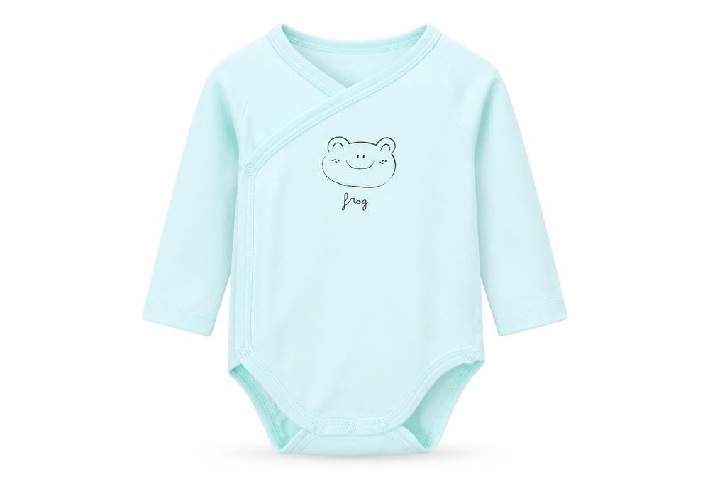 Front view of ZY Baby Green Cotton Romper One-Piece, size 3-6, Months