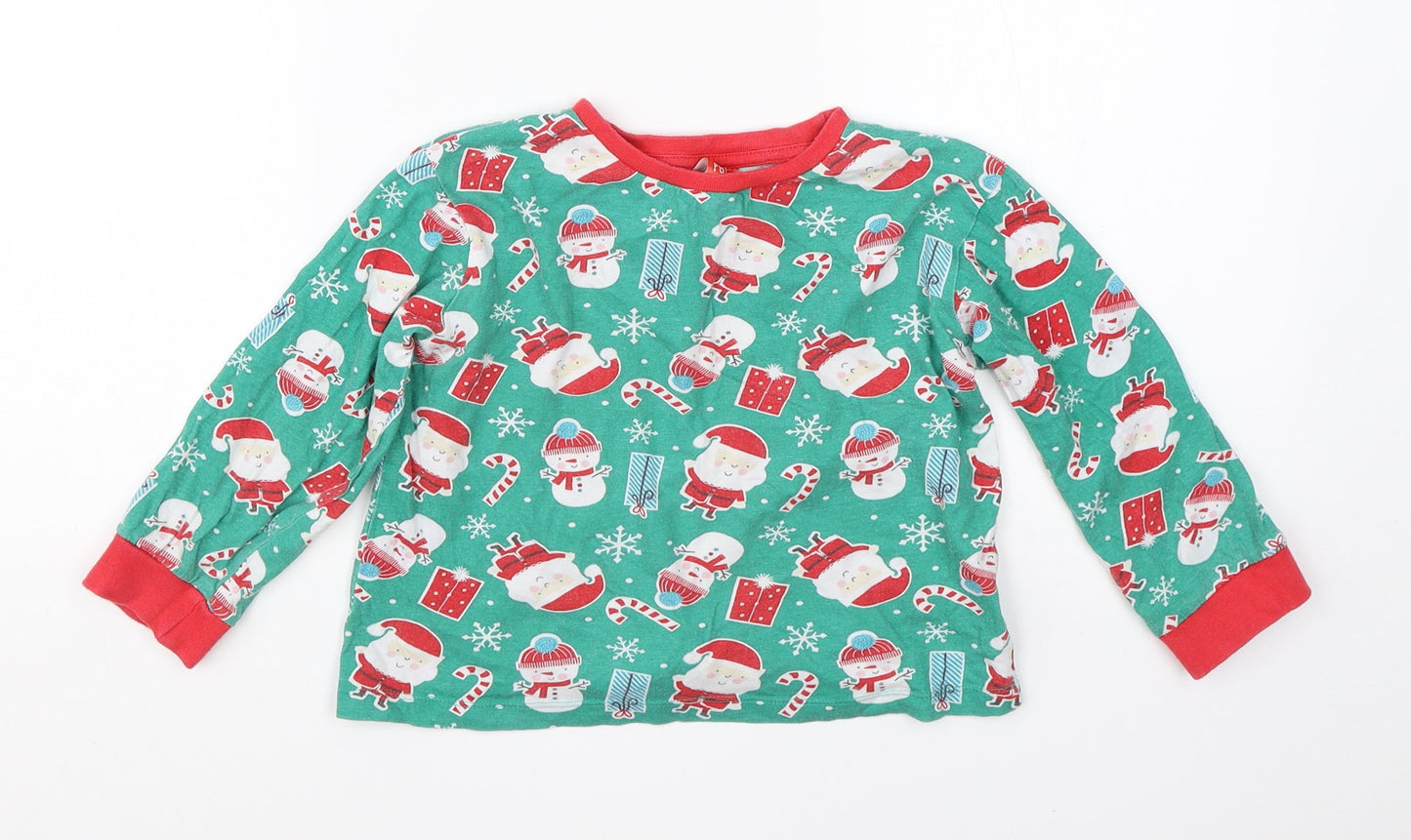 Preworn Boys Green  Cotton  Pyjama Top Size 4-5 Years   - christmas
